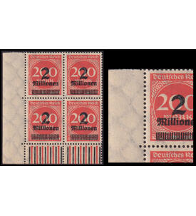 Deutsches Reich-Plattenfehler Nr. 309 A wa postfrischer Eckrand-Viererblock mit PF IV
