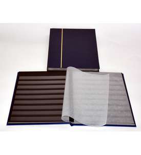 32 schwarze Seiten A4 Briefmarkenalbum, Einsteckbuch, blau, mit Klarsichtstreifen