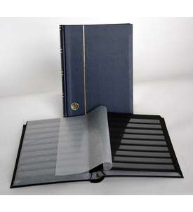 GOLDHAHN-Luxus-60 schwarze Seiten A4 Briefmarkenalbum Einsteckbuch blauer Einband