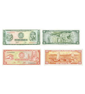 Peru - Banknotenpaar (2) 5 und 10 Soles de Oro
